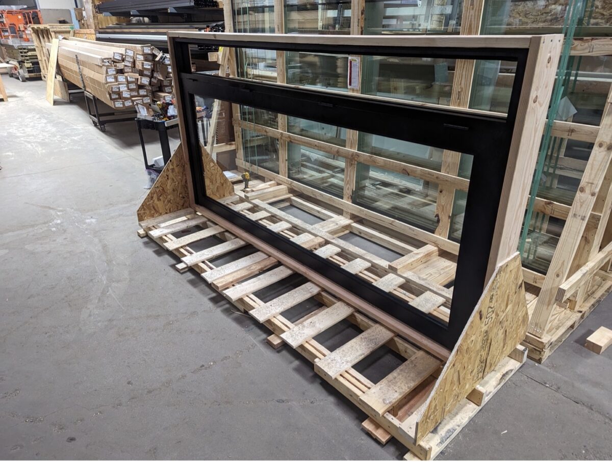 Strutter window being crated for shipping