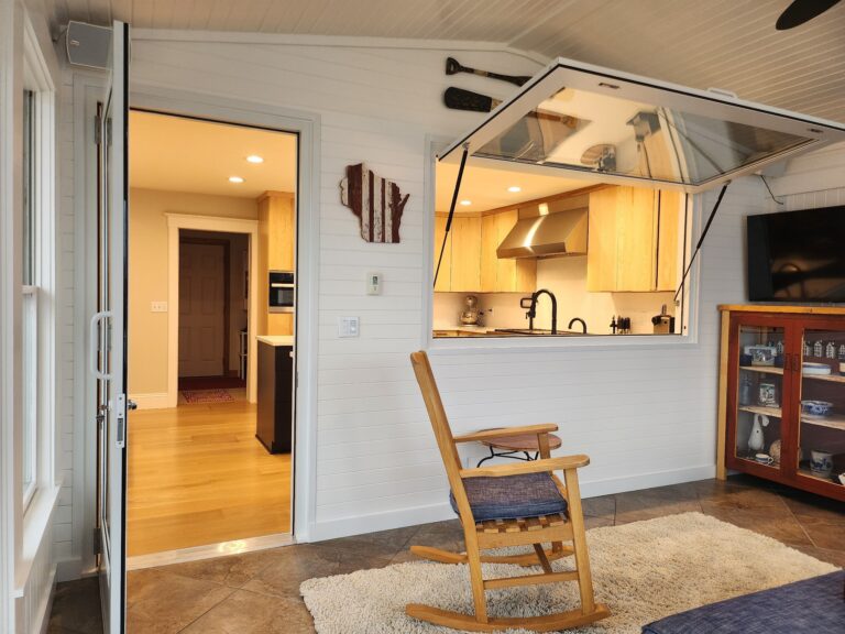 Strutter Custom pass-thru awning window in a kitchen