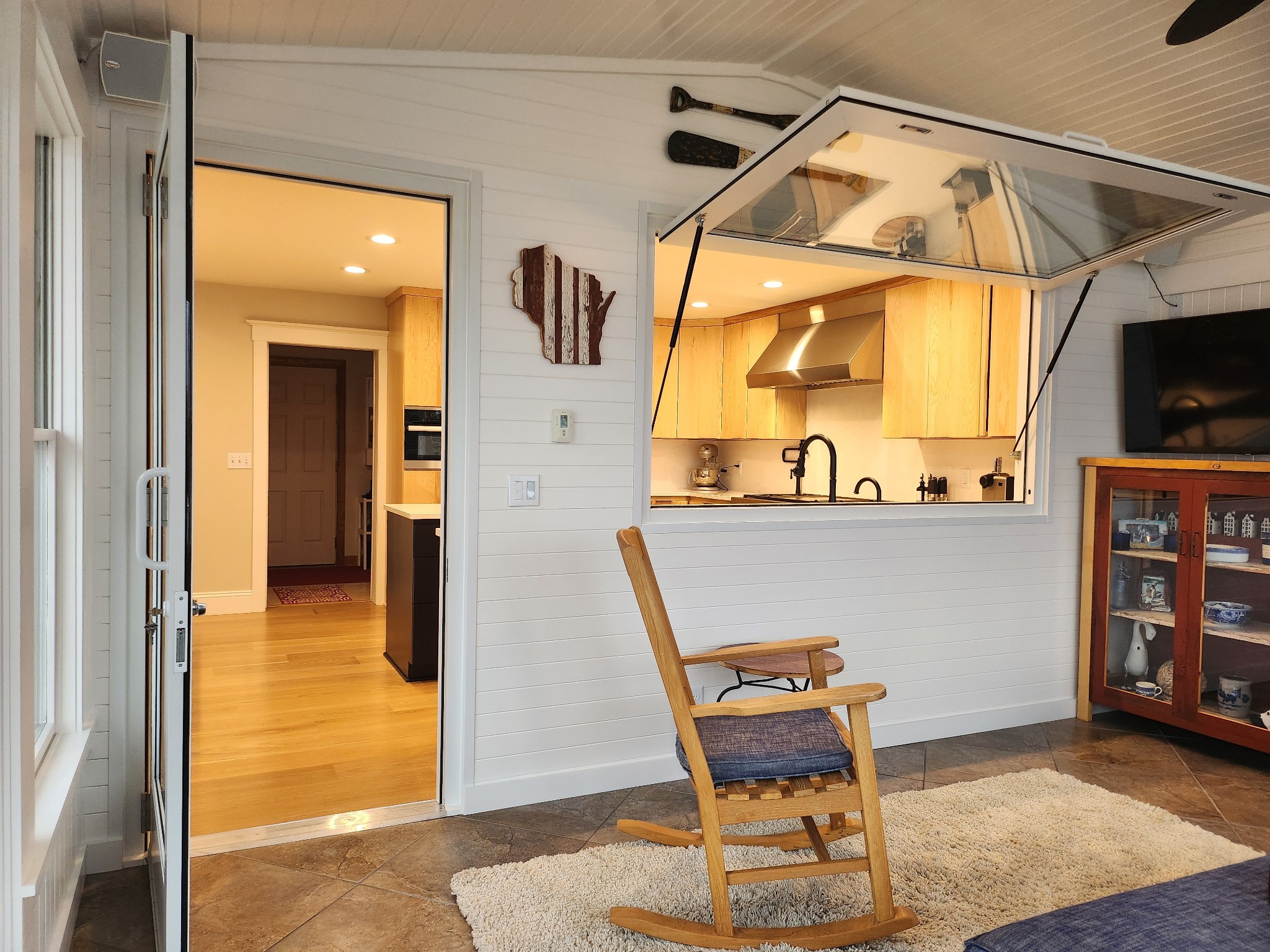 Strutter Custom pass-thru awning window in a kitchen