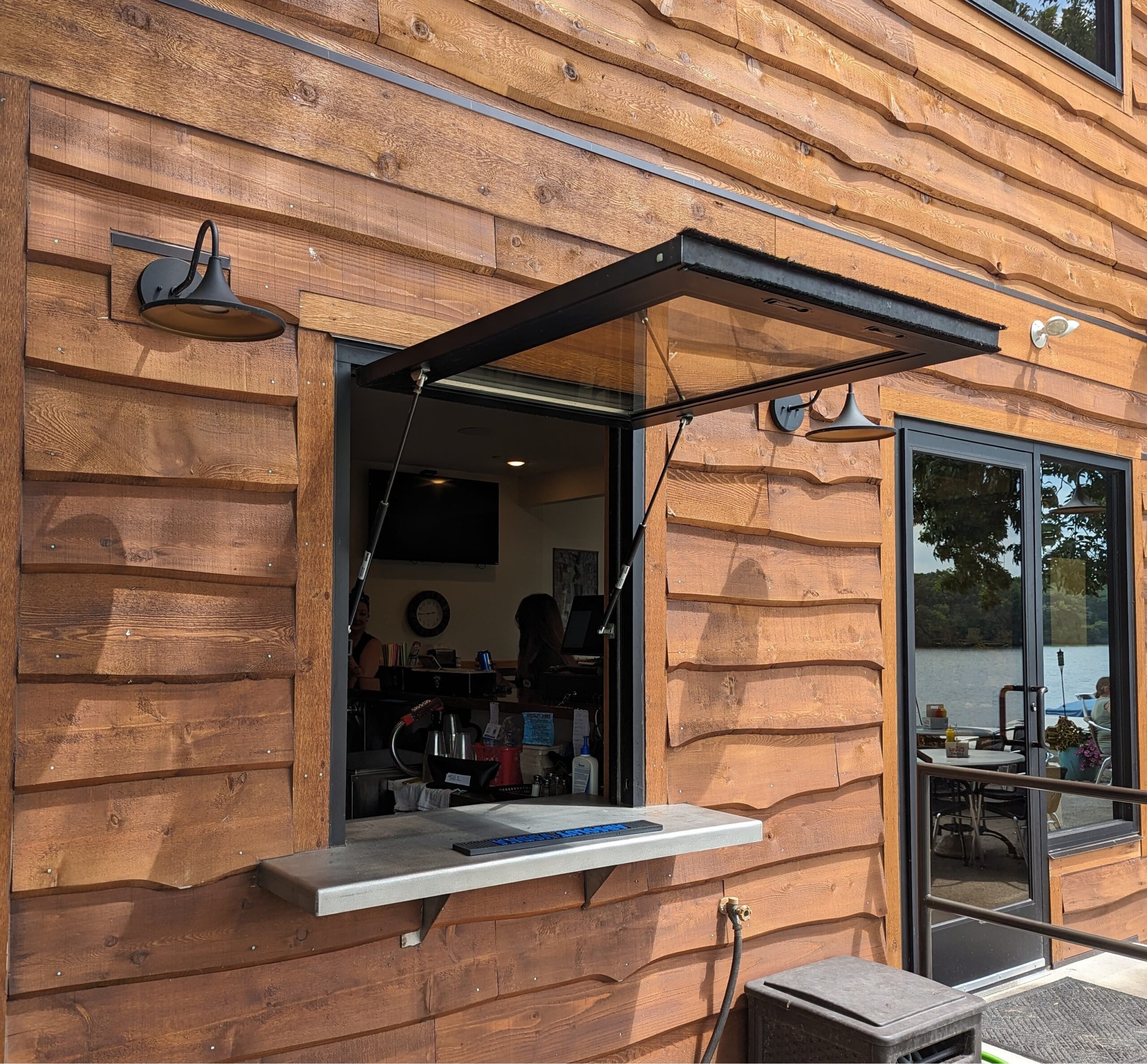 closeup of pass thru awning window at snack bar